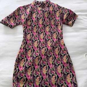 Zara Black and Pink Patterned Dress